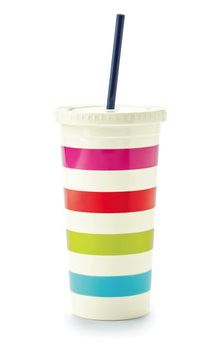 Festive Gift - Kate Spade - Plastic Tumbler with Straw - Candy Stripe