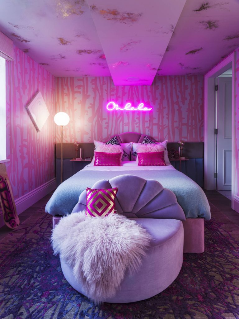 Holiday House London - This space - entitled 'Teenage Dream" by Studio Sass - and certainly something the likes of Katy Perry would adore - was decked-out in all things pink. The ultimate teenage girl's bedroom; with a Sophia Webster designed bed, several pairs of her winged shoes and the wall emblazoned 'oh la la' in vibrant neon.