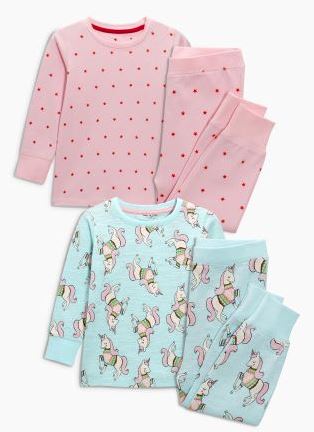 Festive Gift - Pink & Turquoise Unicorn Snuggle Pyjamas Two Pack